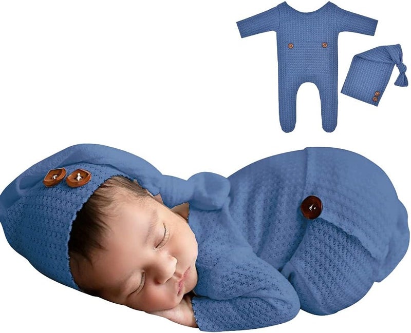 Winmany Newborn Baby Boys Girls Crochet Photoshoot Outfits Knitted Photography Outfits Props Romper Hats Set - Image 1