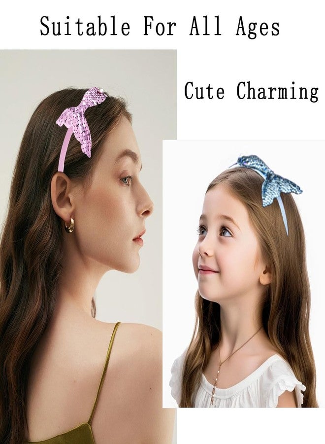 KuuGuu 10 PCS Mermaid Headband Glitter Sequins Hair Bands with Teeth Reversible Fish Tail with Pearl Women Girls Hair Accessories Birthday Headdress Decoration Supplies Present for Toddlers Kids Children - Image 5