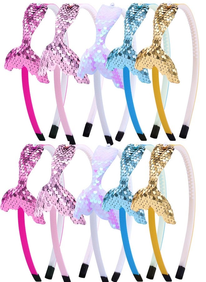 KuuGuu 10 PCS Mermaid Headband Glitter Sequins Hair Bands with Teeth Reversible Fish Tail with Pearl Women Girls Hair Accessories Birthday Headdress Decoration Supplies Present for Toddlers Kids Children - Image 1