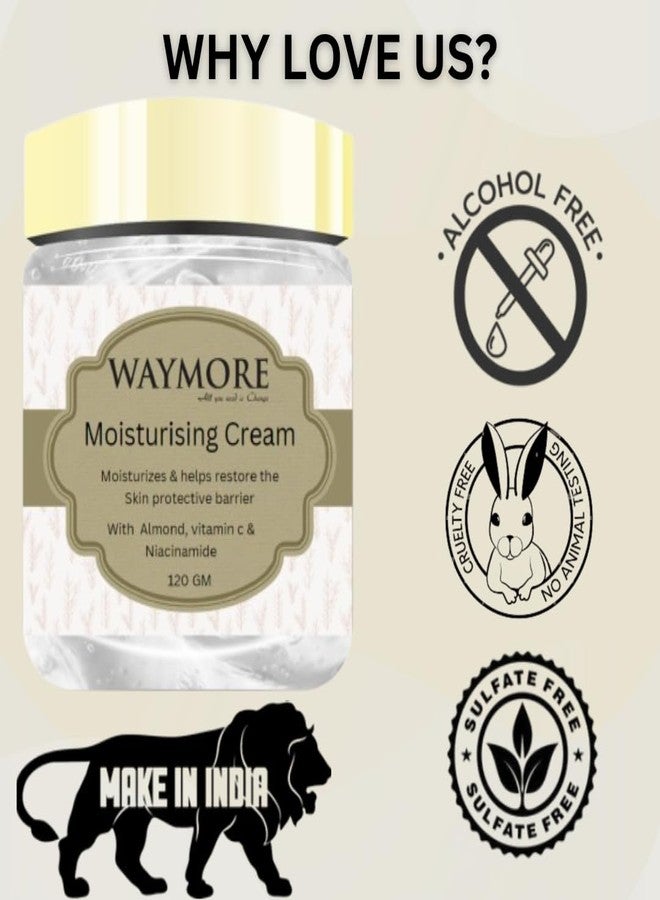 Waymore Moisturising Cream helps restore the Skin's protective barrier with Almond, Vitamin C & Niacinamide, 120 GM - Image 3