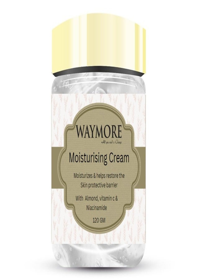 Waymore Moisturising Cream helps restore the Skin's protective barrier with Almond, Vitamin C & Niacinamide, 120 GM - Image 1