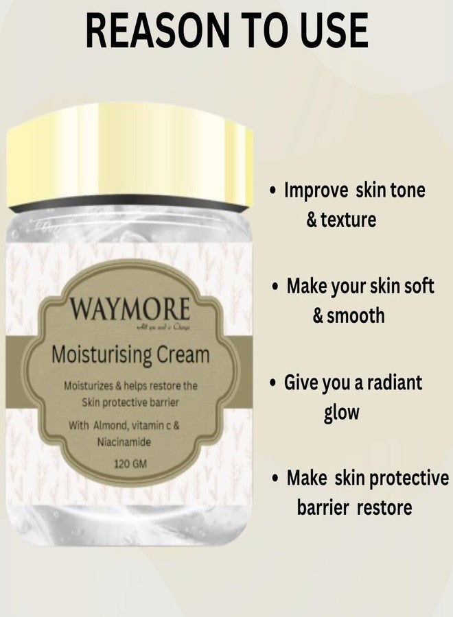 Waymore Moisturising Cream helps restore the Skin's protective barrier with Almond, Vitamin C & Niacinamide, 120 GM - Image 4