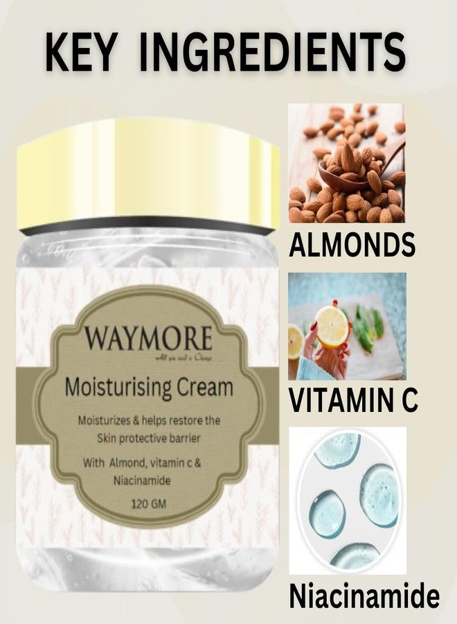 Waymore Moisturising Cream helps restore the Skin's protective barrier with Almond, Vitamin C & Niacinamide, 120 GM - Image 2