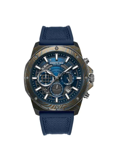 Kenneth Cole New York Hollis Blue Dial Black Silicone-Nylon Strap Chronograph Watch for Men - 45mm