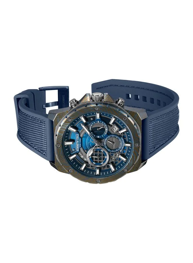 Kenneth Cole New York Hollis Blue Dial Black Silicone-Nylon Strap Chronograph Watch for Men - 45mm