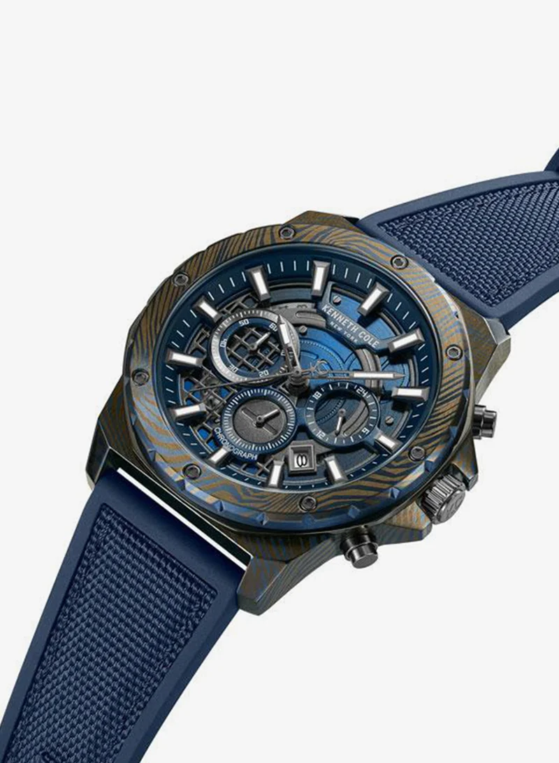 Kenneth Cole New York Blue Hollis Blue Dial Black Silicone-Nylon Strap Chronograph Watch for Men - 45mm for Men | Best Price UAE
