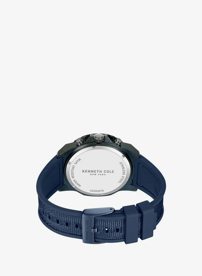 Kenneth Cole New York Blue Hollis Blue Dial Black Silicone-Nylon Strap Chronograph Watch for Men - 45mm for Men | Best Price UAE