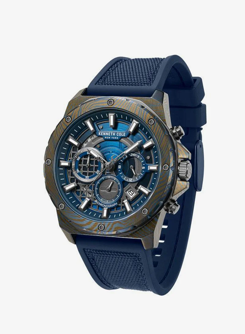 Kenneth Cole New York Blue Hollis Blue Dial Black Silicone-Nylon Strap Chronograph Watch for Men - 45mm for Men | Best Price UAE
