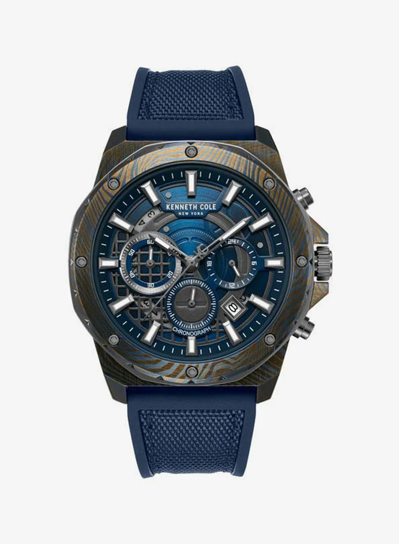 Kenneth Cole New York Hollis Blue Dial Black Silicone-Nylon Strap Chronograph Watch for Men - 45mm