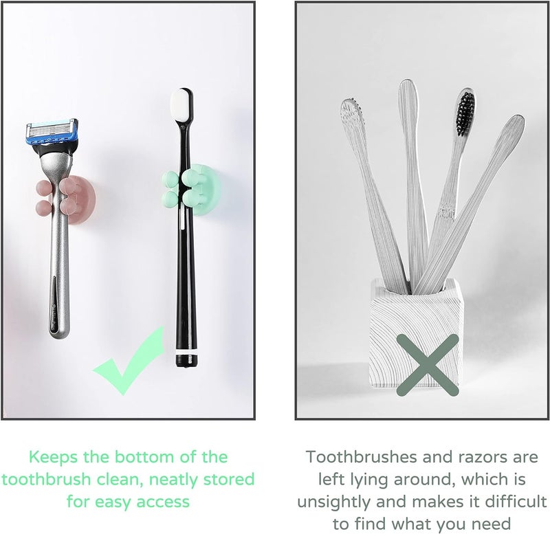 KICKZU 4 Pcs Silicone Toothbrush Holders Toothbrush Holders for Bathroom Self Adhesive Wall Mounted Hooks for Hanging Key Toothbrush Razor and Small Items for Kitchen Bathroom Living Room Office - Image 3