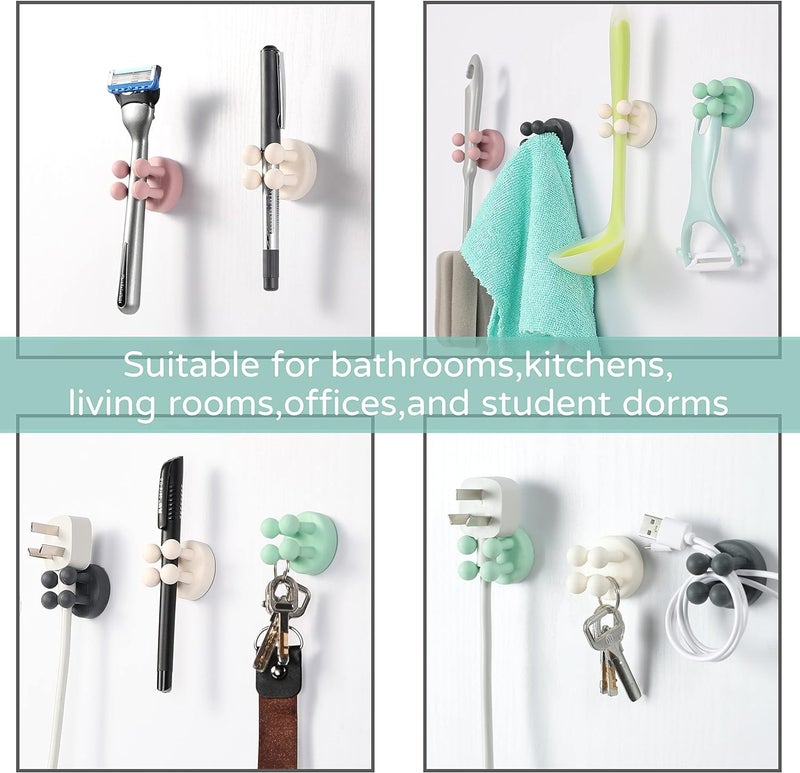 KICKZU 4 Pcs Silicone Toothbrush Holders Toothbrush Holders for Bathroom Self Adhesive Wall Mounted Hooks for Hanging Key Toothbrush Razor and Small Items for Kitchen Bathroom Living Room Office - Image 4