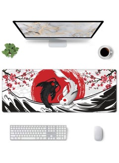 Generic Japanese Black White Yin Yang Koi Fish Kanagawa Wave Mouse Pad XL Extended Desk Mat, Non Slip Rubber Base Stitched Edge Gaming Pc Desktop Large Mice Pad  ( 80x30x2mm )  - Image 5