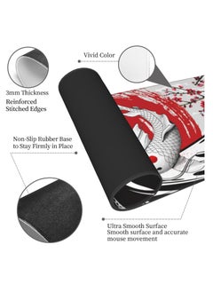 Generic Japanese Black White Yin Yang Koi Fish Kanagawa Wave Mouse Pad XL Extended Desk Mat, Non Slip Rubber Base Stitched Edge Gaming Pc Desktop Large Mice Pad  ( 80x30x2mm )  - Image 4