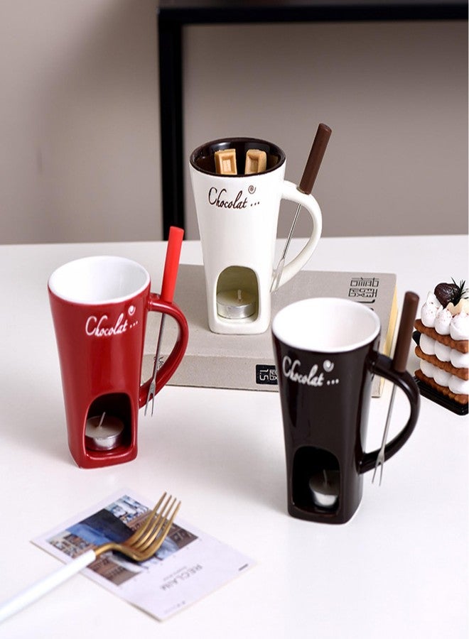 MFCMF Chocolate Fondue Mug Set with Fork – Ceramic Melting Cup for Chocolate, Cheese, Butter – Romantic Gift for Date Night, Birthday, Wedding (Red) - Image 4
