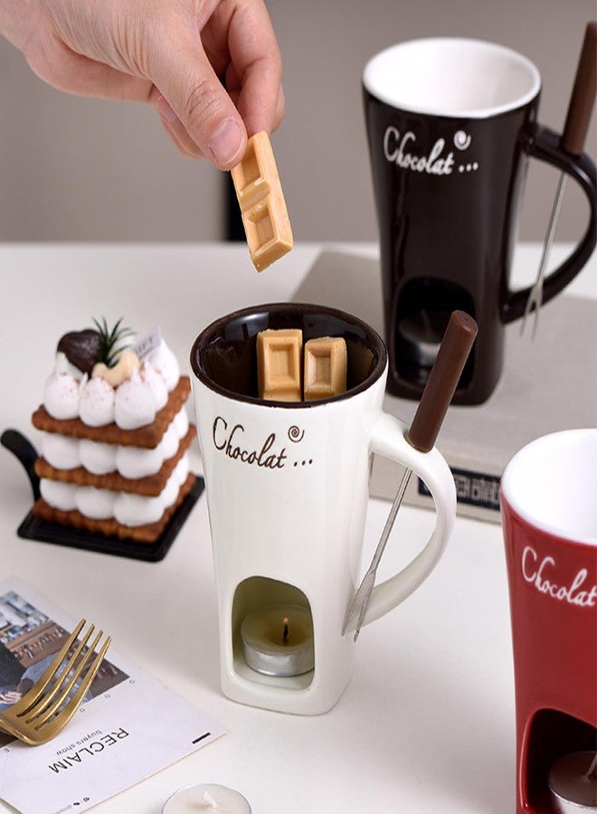 MFCMF Chocolate Fondue Mug Set with Fork – Ceramic Melting Cup for Chocolate, Cheese, Butter – Romantic Gift for Date Night, Birthday, Wedding (Red) - Image 3