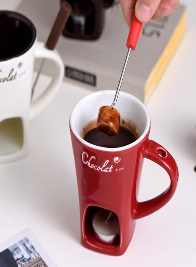 MFCMF Chocolate Fondue Mug Set with Fork – Ceramic Melting Cup for Chocolate, Cheese, Butter – Romantic Gift for Date Night, Birthday, Wedding (Red) - Image 5
