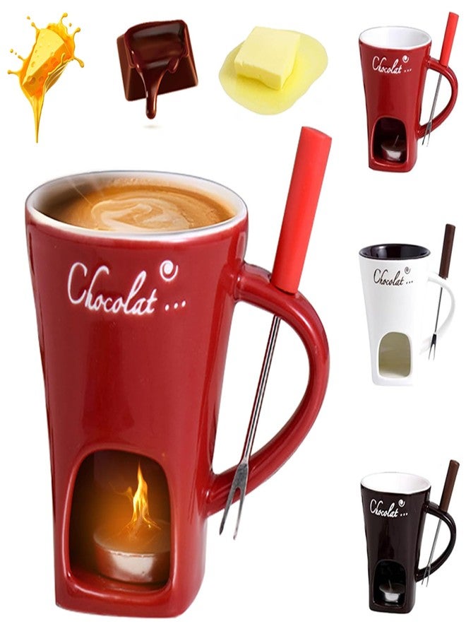 MFCMF Chocolate Fondue Mug Set with Fork – Ceramic Melting Cup for Chocolate, Cheese, Butter – Romantic Gift for Date Night, Birthday, Wedding (Red) - Image 1