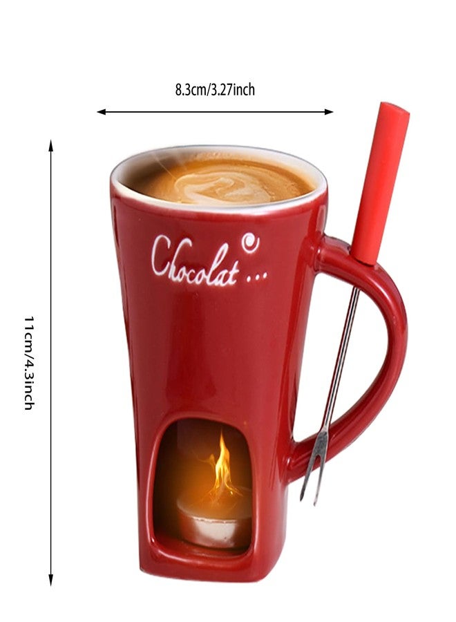 MFCMF Chocolate Fondue Mug Set with Fork – Ceramic Melting Cup for Chocolate, Cheese, Butter – Romantic Gift for Date Night, Birthday, Wedding (Red) - Image 2