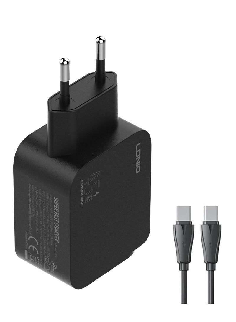 لدنيو شاحن حائط سريع بقدرة 45 وات مع منفذين PD3.0/PPS/QC4+/QC3.0 من لدنيو، يدعم اللابتوب والرقاقة الذكية مع كابل تايب سي - اسود - Image 1