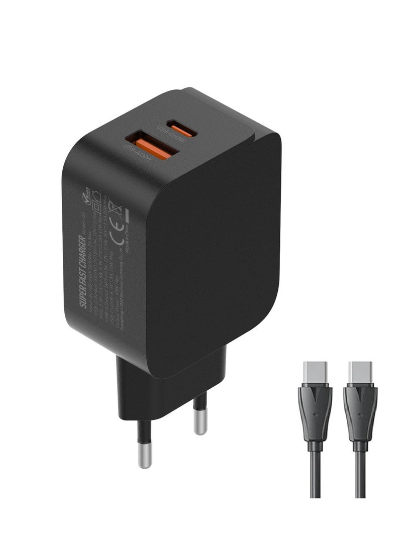 لدنيو شاحن حائط سريع بقدرة 45 وات مع منفذين PD3.0/PPS/QC4+/QC3.0 من لدنيو، يدعم اللابتوب والرقاقة الذكية مع كابل تايب سي - اسود - Image 2