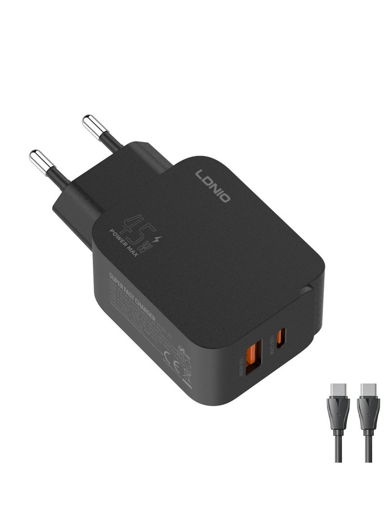 لدنيو شاحن حائط سريع بقدرة 45 وات مع منفذين PD3.0/PPS/QC4+/QC3.0 من لدنيو، يدعم اللابتوب والرقاقة الذكية مع كابل تايب سي - اسود - Image 3