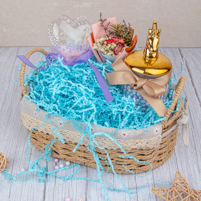 Caleihd Crinkle Cut Paper Shred Packing Grass Cushion Paper Streamer for Christmas Wedding Birthday Bridesmaid Engagement Craft Gift Boxes Bags Basket Filler Decoration 4.5oz Blue - Image 3