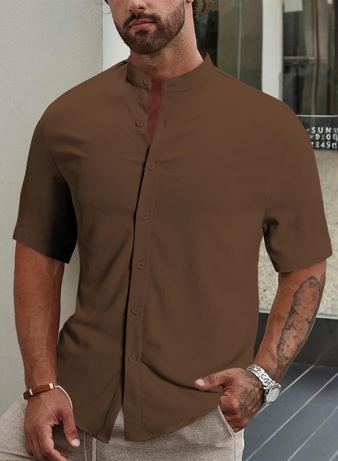 Take Two Men Stand Collar Slim Fit Casual Shirt - Image 1