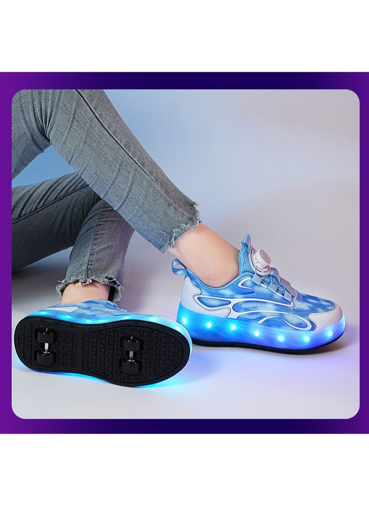 NIBEMINENT Kids Roller Skates Shoes 4 Wheels Roller Shoes Boys Girls Wheel Shoes Roller Sneakers Shoes for Beginner More Balanced  - Image 1