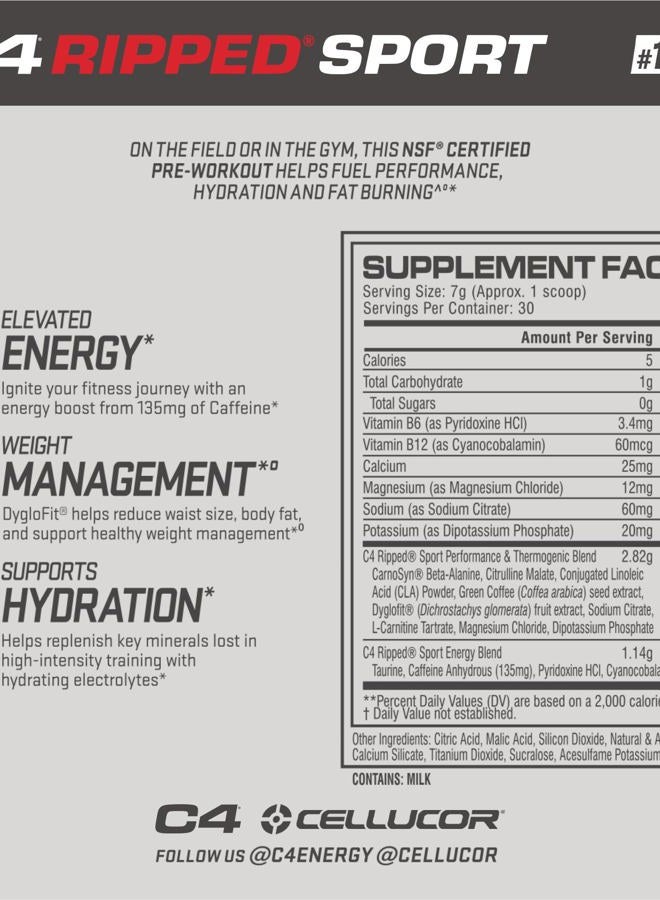 C4 Cellucor C4 Ripped Sport Pre Workout Powder Arctic Snow Cone - NSF Certified for Sport + Sugar Free Preworkout Energy Supplement for Men & Women | 135mg Caffeine | 30 Servings - Image 2