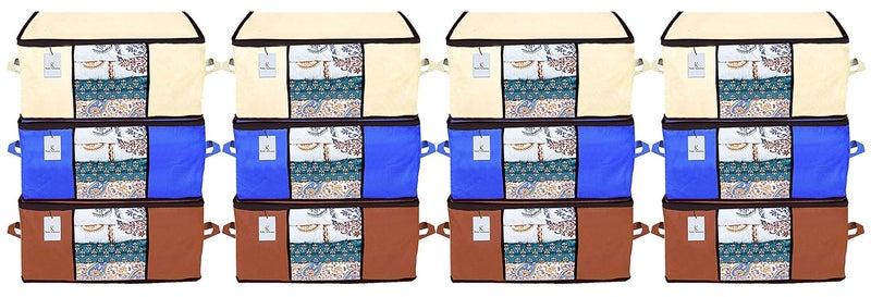 Kuber Industries Kuber Industries Underbed Storage Bag Storage Organiser Blanket Cover Set of 12 Extra Large Size IvoryRoyal BlueDark BrownCTKTC23955  - Image 1