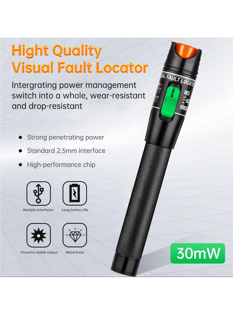 Milatech - Fiber Visual Fault Locator 30mW 30KM Fiber Light Tester - VFL Fiber Optic Cable Tester Meter - Fiber Optic Tools Source Tester Kit for LC/FC/SC/ST, Network Cable Test - Image 1