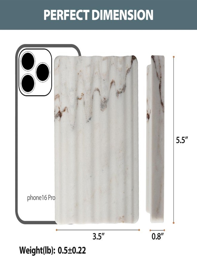 Koville 2PCS Koville Italian Natural Marble Soap Dish for Shower, Multi-Color Stone Soap Tray for Bathroom, Bar Soap Holder for Sink, Stripe Grooves Soap Saver Sponge Holder (White/Brown Random) - Image 2