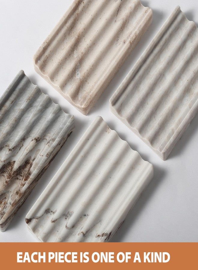 Koville 2PCS Koville Italian Natural Marble Soap Dish for Shower, Multi-Color Stone Soap Tray for Bathroom, Bar Soap Holder for Sink, Stripe Grooves Soap Saver Sponge Holder (White/Brown Random) - Image 3