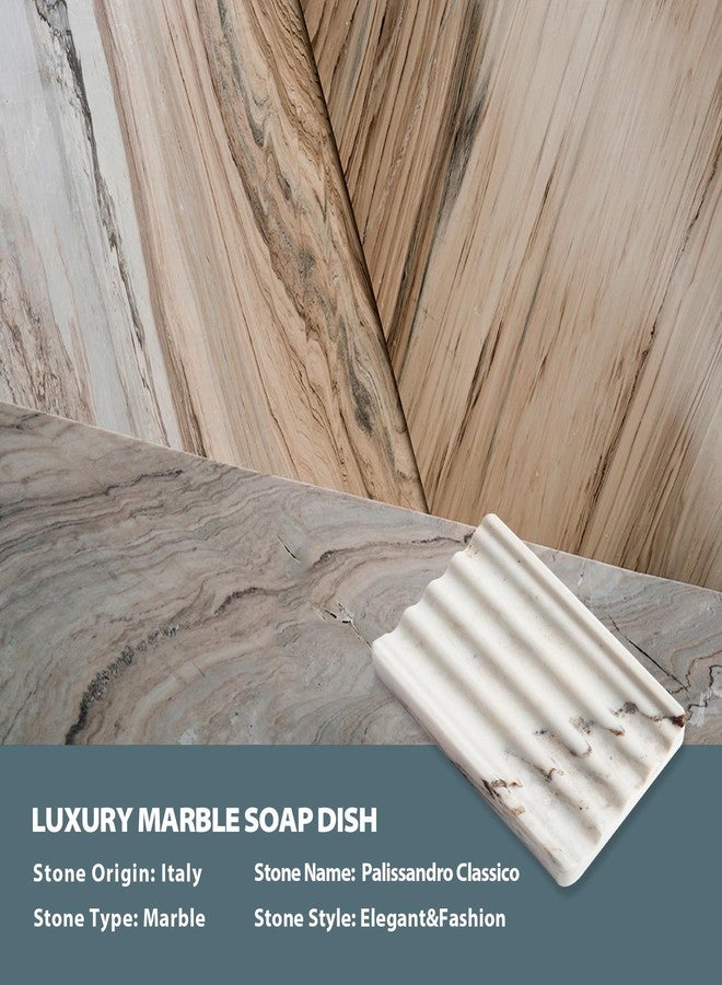Koville 2PCS Koville Italian Natural Marble Soap Dish for Shower, Multi-Color Stone Soap Tray for Bathroom, Bar Soap Holder for Sink, Stripe Grooves Soap Saver Sponge Holder (White/Brown Random) - Image 4