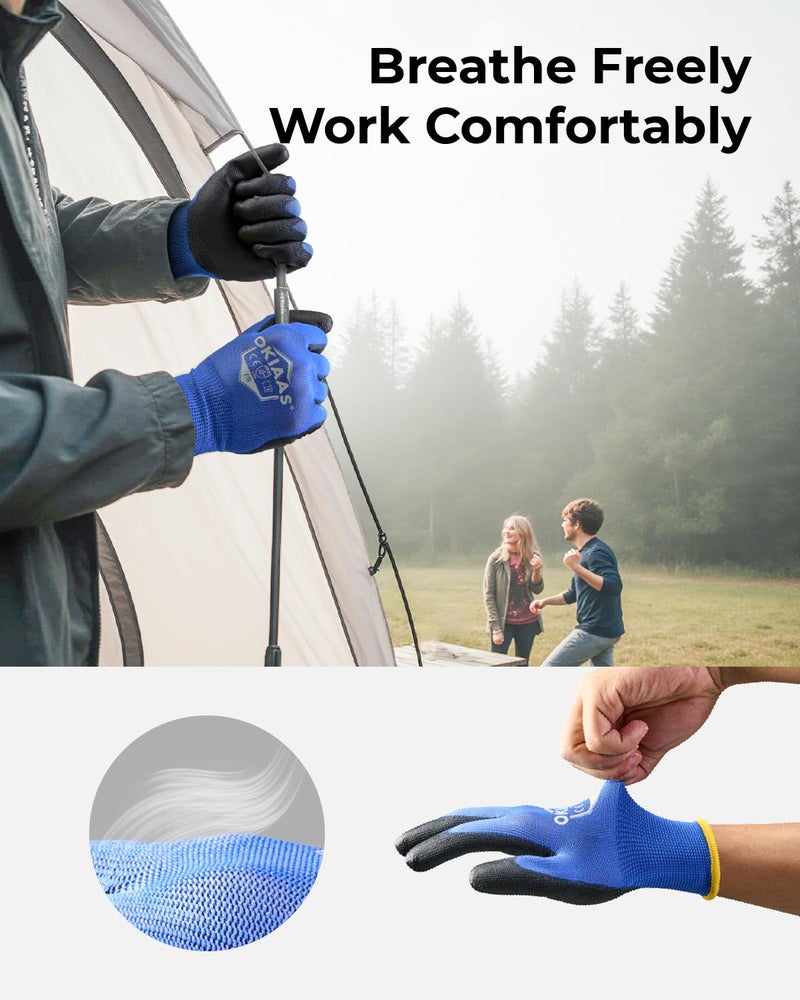 OKIAAS Work Gloves for Men,Ultra Thin and Lightweight Working Gloves with Grip,12 Pairs Bulk Pack Construction Gloves with Polyurethane Coating,Safety Gloves for Light Duty Work (Black, Large) - Image 4