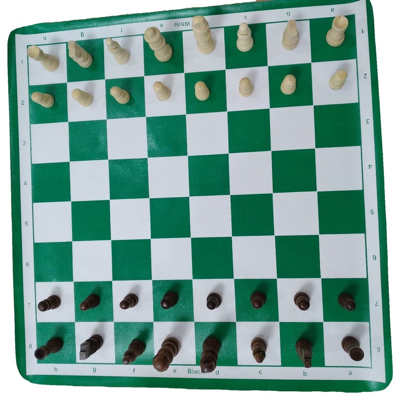Tima Best Value Tournament Chess Set 17"x 17" Staunton Chess Pieces and Green Roll-Up Vinyl Chess Board, Wooden Pieces & Bag (Green Wooden) - Image 3