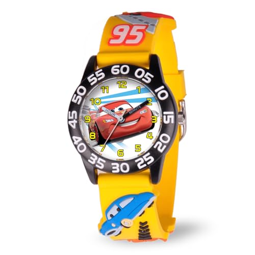 Disney Pixar Cars Lightning McQueen Watch for Kids - Boys Watch - Toddler Watches - Kids Toys Boys for Toddler - Watches Teen - Black Bezel - 3D Yellow Strap - Image 1