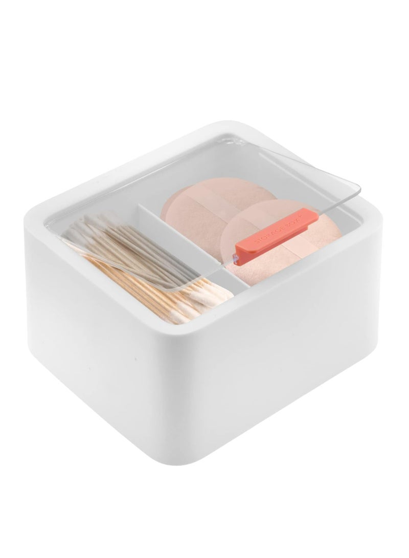Oasisgalore Pink 2 Section Cotton Pad & Q-Tip Storage Organizer with Lid, Multi-Use Dispenser Box for Bathroom Accessories. - Image 1