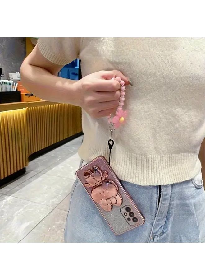 Floral Mirror Rabbit Phone Stand Case For Samsung Galaxy A23 Protective Shockproof Cover Black - Image 5