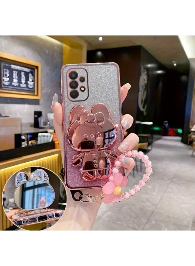 Floral Mirror Rabbit Phone Stand Case For Samsung Galaxy A23 Protective Shockproof Cover Black - Image 2