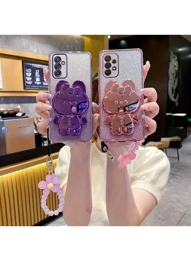 Floral Mirror Rabbit Phone Stand Case For Samsung Galaxy A23 Protective Shockproof Cover Black - Image 1