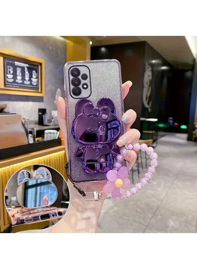 Floral Mirror Rabbit Phone Stand Case For Samsung Galaxy A23 Protective Shockproof Cover Black - Image 3