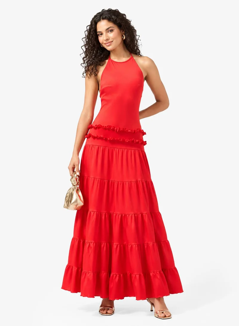 Ginger Halter Neck Dropwaist Tiered Dress