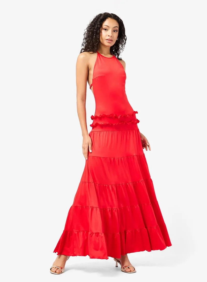 Ginger Halter Neck Dropwaist Tiered Dress