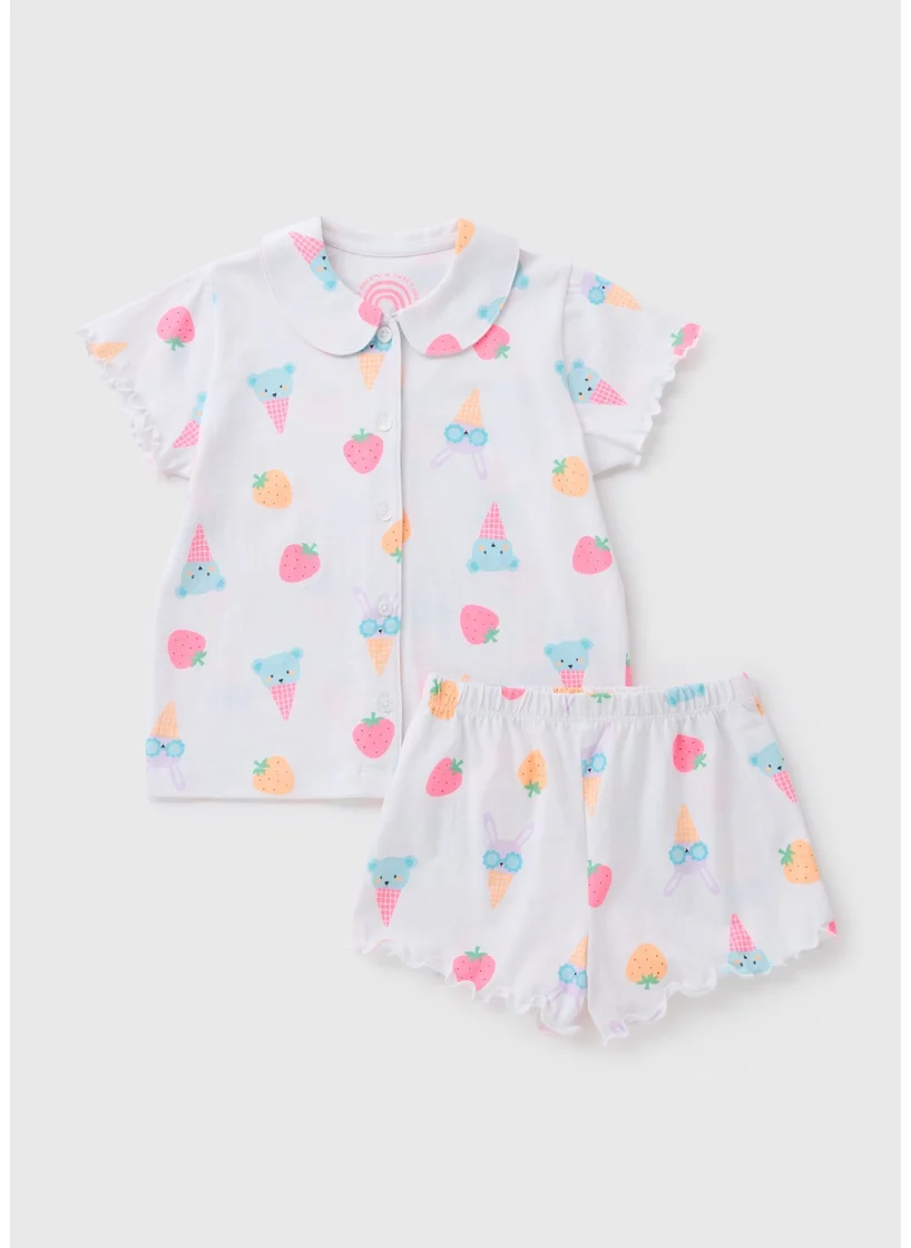 Matalan Girls White Ice Cream Fruit Pyjama Set
