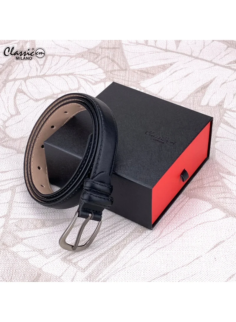 Classic Milano Black (SGPU28) Classic Milano Women's Belt with Gift Box; Faux Leather Ladies Belt for Dresses, Jeans & Gowns; Stylish Womens Belt; Adjustable Girls Belt; Belt for Women | Full Length: 110 CM (Free Size - Fits up to the waist of 40 Inches / 100 CM) for Women | Best Price UAE