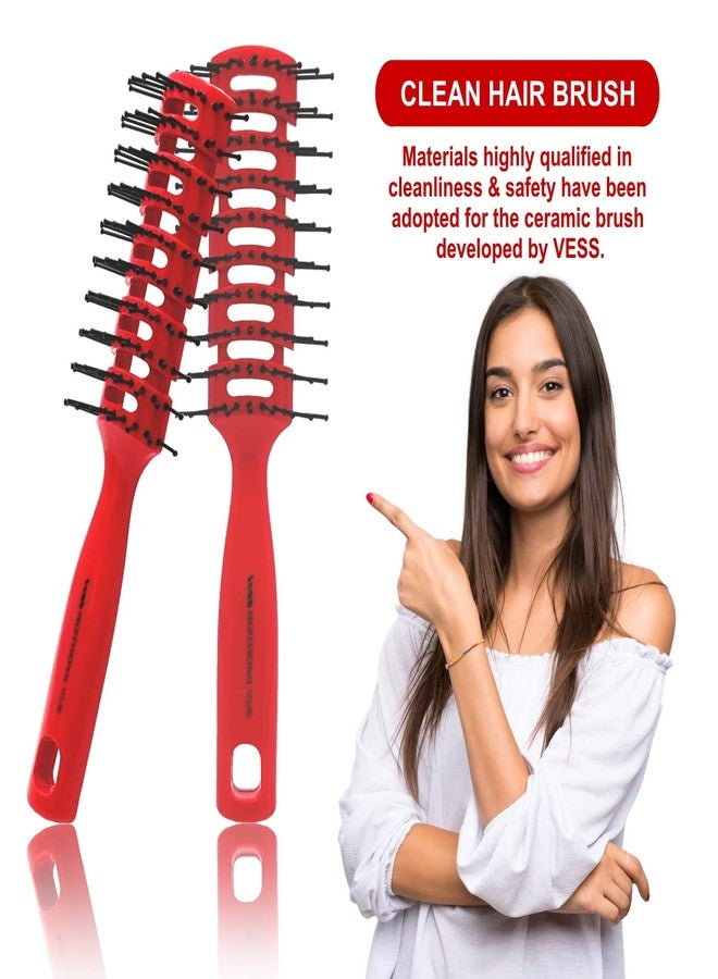 VESS Styling Ceramic Hair Brush 9-row Round Type, for Bow and Styling Made in Japan (No.80 Red) - Image 5