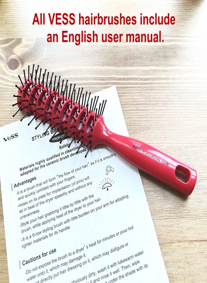 VESS Styling Ceramic Hair Brush 9-row Round Type, for Bow and Styling Made in Japan (No.80 Red) - Image 3