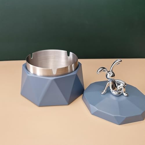 CORALTREE CORAL TREE Stainless Steel & Plastic Base Portable Ashtray Spinning Lid Modern Tabletop Ashtray With Non Slip Stronger Base for Home Office Indoor or Outdoor for Men & Women (Grey) - Image 2