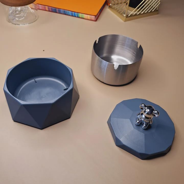 CORALTREE CORAL TREE Stainless Steel & Plastic Base Portable Ashtray Spinning Lid Modern Tabletop Ashtray With Non Slip Stronger Base for Home Office Indoor or Outdoor for Men & Women (Grey) - Image 4